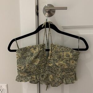 Zara Green and Yellow Floral Crop Top